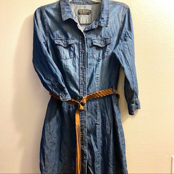 CI SONO Belted Long Sleeve Denim Jean Dress - Picture 3 of 5